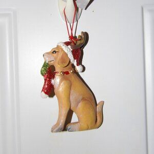 Brown Dog Santa Hat Antlers Glitter Stocking Hobby Lobby Christmas Ornament
